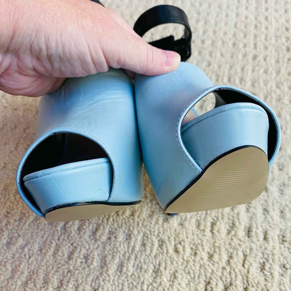 ALDO stiletto platform high heels black & sky blue retro shoes US 8M NWOT - Picture 7 of 10